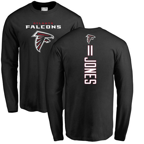 Atlanta Falcons Men Black Julio Jones Backer NFL Football #11 Long Sleeve T Shirt->nfl t-shirts->Sports Accessory